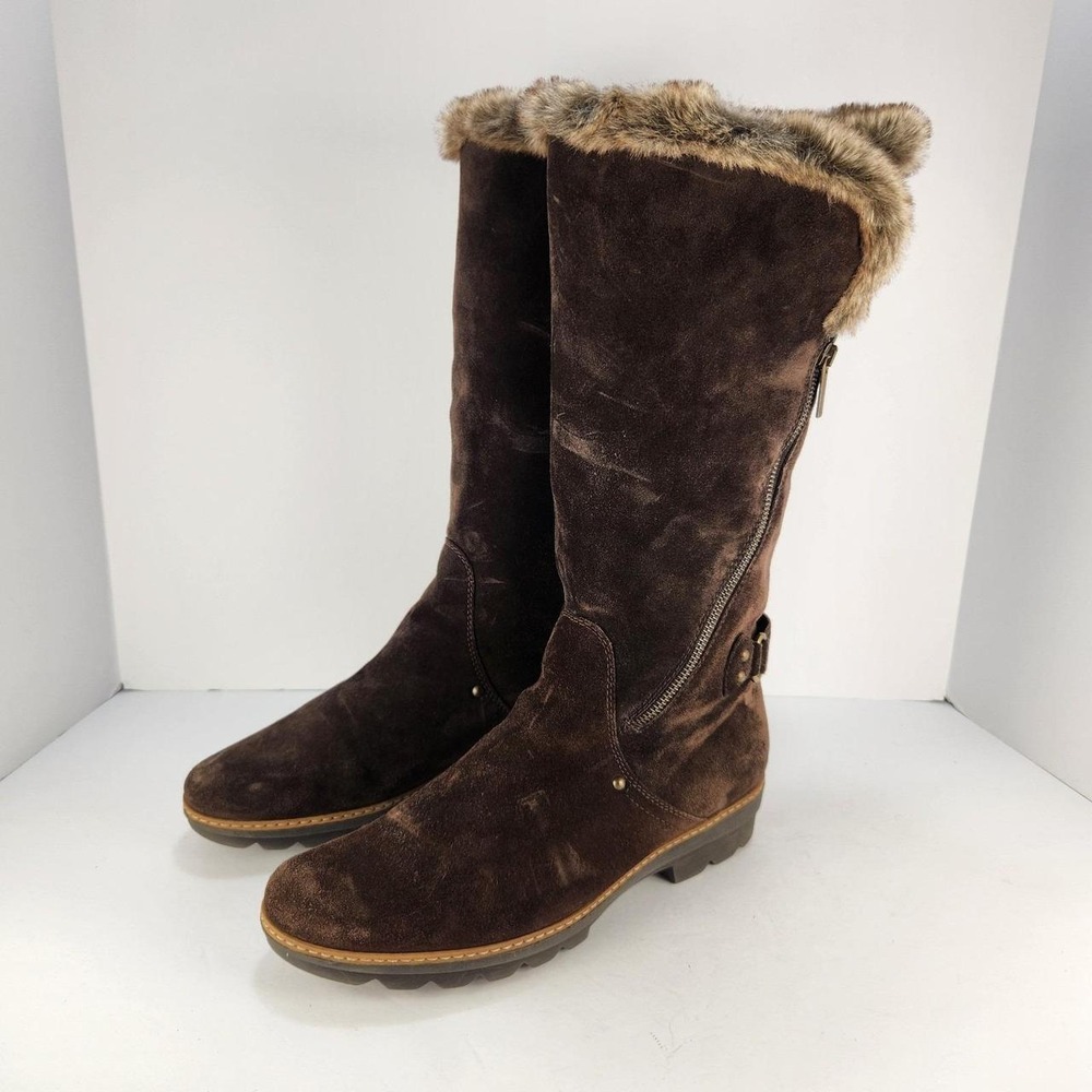 Aquatalia Women's Size 41 US 10 Brown Suede Faux Fur Trim Tall Winter Boots